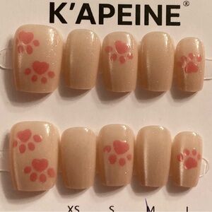 [XS] 🐾 10Pcs Wearable Press on Nails Full Cover Short Sq Beige Cat-Eye Pink Paws